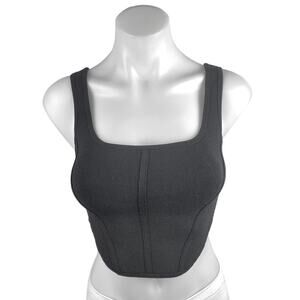 Aritzia Babaton Black Sleeveless Sculpt Rib Corset Bustier Tank Crop Top Size S